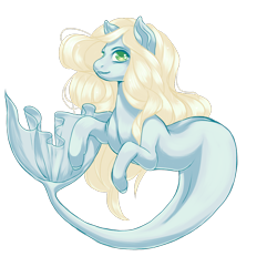 Size: 1000x1000 | Tagged: safe, artist:clyrically, oc, oc only, earth pony, merpony, pony, seapony (g4), female, fish tail, flowing mane, flowing tail, green eyes, seaponified, simple background, smiling, solo, species swap, tail, transparent background, yellow mane