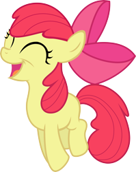 Size: 6000x7534 | Tagged: safe, artist:emedina13, apple bloom, earth pony, pony, g4, .svg available, ^^, absurd resolution, apple bloom's bow, bow, eyes closed, female, filly, hair bow, hopping, open mouth, open smile, red mane, red tail, simple background, smiling, solo, tail, transparent background, vector
