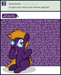 Size: 900x1116 | Tagged: safe, artist:alexdti, oc, oc only, oc:purple creativity, pegasus, pony, female, glasses, open mouth, solo, speech bubble, text, thinking, wall of text
