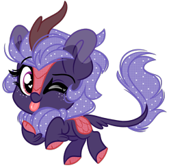 Size: 1711x1674 | Tagged: safe, artist:emberslament, oc, oc only, oc:night glow, kirin, :p, chibi, female, freckles, happy, heart eyes, kirin oc, looking at you, one eye closed, request, simple background, solo, sparkly mane, tongue out, transparent background, wingding eyes, wink, winking at you