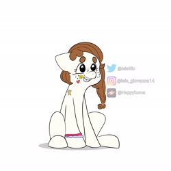 Size: 2048x2048 | Tagged: safe, artist:isisgio, oc, oc:ari, pony, band, braces, dimples, heart, high res, instagram, ponytail, simple background, smiling, spanish description, stars, sticker, white background