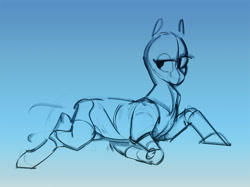 Size: 1274x954 | Tagged: safe, artist:alumx, earth pony, pony, gradient background, lidded eyes, lying down, prone, sketch, solo