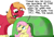 Size: 1080x732 | Tagged: safe, artist:hoofclid, big macintosh, fluttershy, earth pony, pegasus, pony, g4, colored hooves, cute, dialogue, duo, female, horse collar, macabetes, male, mare, mouth hold, paintbrush, shyabetes, simple background, stallion, turtle shell, unshorn fetlocks, white background