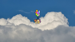 Size: 1024x576 | Tagged: safe, artist:paperbagpony, oc, oc only, oc:paper bag, pony, balloon, cloud, floating, oh dear, paper bag, then watch her balloons lift her up to the sky