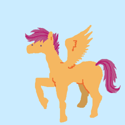 Size: 500x500 | Tagged: safe, artist:askpinkiepieandfriends, scootaloo, pegasus, pony, g4, blank flank, blue background, female, filly, raised hoof, simple background, solo