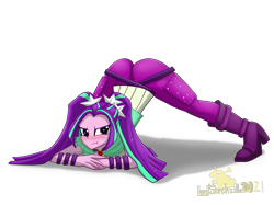 Size: 2732x2048 | Tagged: safe, artist:lordshrekzilla20, aria blaze, equestria girls, g4, blushing, commission, face down ass up, female, gem, high res, jack-o challenge, meme, simple background, siren gem, solo, transparent background