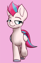 Size: 999x1524 | Tagged: safe, artist:memeancholy, zipp storm, pegasus, pony, g5, female, folded wings, mare, pink background, simple background, smiling, solo, wings