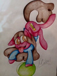 Size: 720x960 | Tagged: safe, artist:milledpurple, pegasus, pony, :p, balancing, ball, clothes, female, gravity falls, mabel pines, male, mare, ponified, solo, tongue out, traditional art, wings