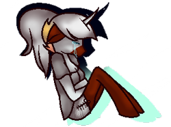 Size: 323x240 | Tagged: safe, artist:aonairfaol, oc, oc only, unicorn, anthro, unguligrade anthro, clothes, crying, female, horn, simple background, solo, transparent background, unicorn oc