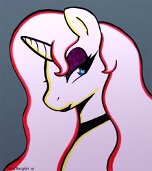 Size: 975x1100 | Tagged: safe, artist:terdburgler, oc, oc only, oc:vibrata songbird, pony, unicorn, 2019, bust, eyeliner, eyeshadow, female, lipstick, makeup, portrait