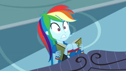 Size: 3410x1920 | Tagged: safe, screencap, rainbow dash, equestria girls, g4, leaping off the page, my little pony equestria girls: summertime shorts, book, boots, female, high res, nightmare, rainbow dash's bedroom, shoes, solo