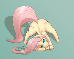 Size: 1000x798 | Tagged: safe, artist:inkypuso, fluttershy, pegasus, pony, g4, butt, cute, daaaaaaaaaaaw, face down ass up, female, jack-o challenge, looking at you, mare, meme, plot, shyabetes, solo
