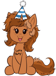 Size: 1314x1789 | Tagged: safe, artist:confetticakez, oc, oc only, oc:sign, pony, unicorn, female, freckles, hat, party hat, simple background, solo, transparent background