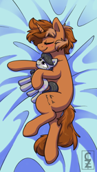 Size: 2160x3840 | Tagged: safe, artist:cleoziep, octavia melody, oc, oc only, oc:sign, pony, unicorn, g4, bedsheets, blushing, eyes closed, female, high res, plushie, sleeping, solo