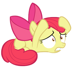 Size: 8000x7000 | Tagged: safe, artist:tardifice, apple bloom, earth pony, pony, bloom & gloom, g4, absurd resolution, apple bloom's bow, bow, female, filly, gritted teeth, hair bow, lying down, scared, shrunken pupils, simple background, solo, transparent background, vector