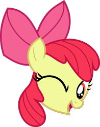 Size: 5000x6367 | Tagged: safe, artist:dropple-rd, apple bloom, earth pony, pony, bloom & gloom, g4, absurd resolution, apple bloom's bow, bow, face, female, filly, hair bow, head, head only, looking at you, one eye closed, open mouth, open smile, simple background, smiling, solo, transparent background, wink, winking at you