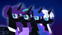 Size: 3840x2160 | Tagged: safe, artist:spokenmind93, oc, oc:nyx, alicorn, pony, fanfic:glimpses 2, fanfic:past sins, alternate timeline, alternate universe, cover, cover art, glasses, high res, older, past sins tenth anniversary, scar