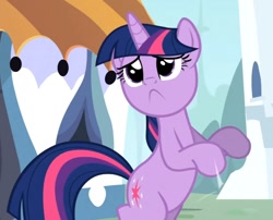 Size: 884x716 | Tagged: safe, screencap, twilight sparkle, pony, unicorn, g4, my little pony: friendship is magic, season 3, the crystal empire, :c, bipedal, cute, female, frown, mare, sad, sadorable, solo, twiabetes, unicorn twilight