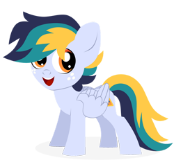 Size: 1600x1479 | Tagged: safe, artist:kabuvee, oc, oc only, pegasus, pony, colt, folded wings, freckles, male, open mouth, open smile, orange eyes, pegasus oc, simple background, smiling, solo, standing, transparent background, wings