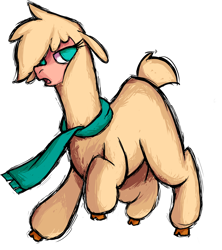 Size: 2394x2697 | Tagged: safe, artist:hitsuji, oc, oc only, oc:shio (hitsuji), alpaca, them's fightin' herds, clothes, cloven hooves, community related, hair over one eye, high res, scarf, simple background, solo, tfh oc, transparent background