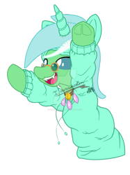 Size: 600x802 | Tagged: safe, artist:inurantchan, lyra heartstrings, tymbal, changedling, changeling, pony, g4, background pony, clothes, cosplay, costume, cute, hoodie, rawr, simple background, transparent background
