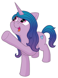 Size: 2370x3180 | Tagged: safe, artist:doodledonutart, izzy moonbow, pony, unicorn, g5, female, high res, looking up, mare, pointing, simple background, smiling, solo, transparent background