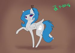 Size: 1400x1000 | Tagged: safe, artist:joan-grace, oc, oc only, pegasus, pony, abstract background, female, hairpin, mare, raised hoof, signature, solo, wings
