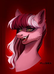 Size: 2000x2758 | Tagged: safe, artist:pilushka, oc, oc:dusty ember, commission, fangs, high res, teef, ych result
