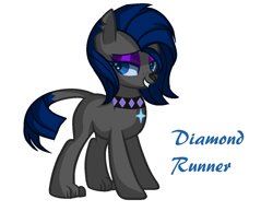 Size: 1224x1000 | Tagged: safe, artist:aonairfaol, dog, dog pony, hybrid, bedroom eyes, collar, female, grin, leonine tail, makeup, parent:diamond dog, parent:rarity, parent:unnamed oc, parents:canon x oc, simple background, smiling, story included, white background