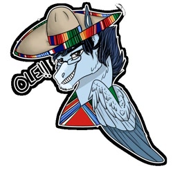 Size: 512x512 | Tagged: safe, artist:inisealga, oc, oc only, oc:soaring spirit, pegasus, pony, clothes, coat markings, dialogue, facial markings, folded wings, male, markings, mexican, pegasus oc, poncho, simple background, socks (coat markings), solo, sombrero, stallion, sticker, sticker pack, sticker set, text, white background, wings