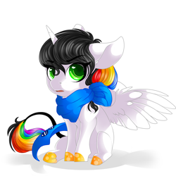 Size: 4251x4251 | Tagged: safe, artist:schokocream, oc, oc only, alicorn, pony, alicorn oc, female, horn, mare, multicolored hair, rainbow hair, simple background, solo, white background, wings