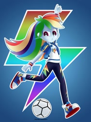 Size: 1500x2000 | Tagged: safe, artist:underratedhero, rainbow dash, equestria girls, equestria girls series, g4, clothes, commission, cute, cutie mark, cutie mark on clothes, dashabetes, female, football, geode of super speed, jewelry, kissy face, magical geodes, necklace, simple background, solo, sports