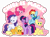 Size: 5522x4042 | Tagged: safe, artist:kittyrosie, applejack, fluttershy, pinkie pie, rainbow dash, rarity, twilight sparkle, alicorn, earth pony, pegasus, pony, unicorn, g4, >.<, absurd resolution, apple, chibi, cute, dashabetes, diapinkes, eyes closed, female, food, jackabetes, mane six, mare, open mouth, raribetes, shyabetes, simple background, transparent background, twiabetes, twilight sparkle (alicorn), uwu, xd