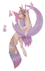 Size: 808x1275 | Tagged: safe, artist:luuny-luna, oc, oc only, oc:elowyn, pegasus, pony, blood, butterfly wings, commission, crescent moon, female, mare, moon, solo, tangible heavenly object, transparent background, transparent moon, wings, ych result
