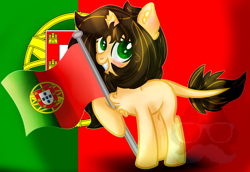 Size: 2884x1984 | Tagged: safe, artist:rutieshibie, oc, oc only, pony, flag, portugal, solo