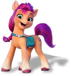 Size: 630x672 | Tagged: safe, sunny starscout, earth pony, pony, g5, my little pony: a new generation, official, 3d, badge, bag, female, looking at you, mare, render, satchel, shadow, simple background, solo, stock render, stock vector, transparent background