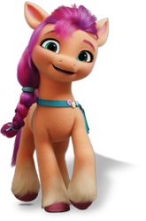 Size: 437x664 | Tagged: safe, sunny starscout, earth pony, pony, g5, my little pony: a new generation, official, badge, bag, female, looking at you, mare, satchel, shadow, simple background, solo, stock render, transparent background
