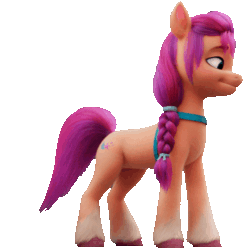 Size: 500x509 | Tagged: safe, sunny starscout, earth pony, pony, g5, my little pony: a new generation, official, animated, badge, bag, cropped, cute, female, gif, mare, rotating, satchel, shadow, simple background, solo, spinning, sunnybetes, transparent background, turnaround