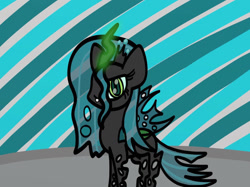 Size: 1027x768 | Tagged: safe, artist:skypaw122, queen chrysalis, changeling, changeling queen, g4, abstract background, female, glowing horn, horn, solo