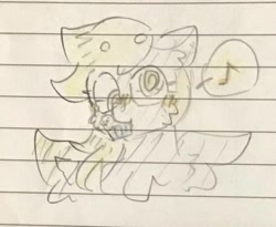 Size: 1000x819 | Tagged: safe, artist:metaruscarlet, derpy hooves, pegasus, pony, g4, cute, derpabetes, female, food, lined paper, mare, muffin, music notes, sketch, solo, traditional art