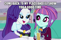 Size: 800x521 | Tagged: safe, edit, edited screencap, screencap, rarity, sunny flare, series:shadowsmuts, equestria girls, equestria girls specials, g4, my little pony equestria girls: dance magic, caption, clothes, female, image macro, innuendo, text