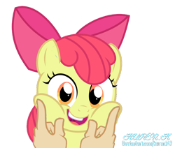 Size: 708x600 | Tagged: safe, artist:kuren247, apple bloom, earth pony, pony, g4, cheeks, female, filly, hand, simple background, squishy cheeks, transparent background