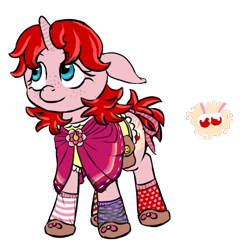 Size: 900x900 | Tagged: safe, artist:multiverseequine, derpibooru exclusive, oc, oc only, oc:peony blitz, pony, unicorn, bag, bottomless, bow, clothes, cutie mark, daybreak island, female, freckles, full body, horn, mismatched socks, partial nudity, ribbon, saddle bag, shawl, shoes, simple background, small, socks, solo, transparent background, unicorn oc