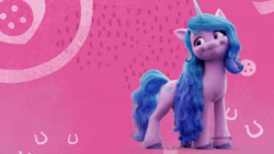 Size: 800x450 | Tagged: safe, izzy moonbow, pony, unicorn, g5, my little pony: a new generation, official, animated, female, gif, mare, rotating, solo, spinning, text, youtube