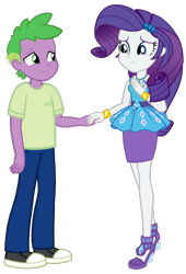 Size: 859x1263 | Tagged: safe, artist:georgegarza01, rarity, spike, equestria girls, g4, converse, female, holding hands, human spike, male, rarity peplum dress, ship:sparity, shipping, shoes, show accurate, simple background, straight, transparent background, vector