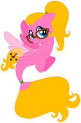 Size: 414x623 | Tagged: safe, artist:elsie1234, oc, oc only, pegasus, pony, seapony (g4), base used, blue eyes, dorsal fin, female, fin wings, fish tail, flowing tail, glasses, seaponified, simple background, smiling, solo, species swap, tail, white background, wings, yellow mane