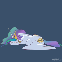 Size: 2048x2048 | Tagged: safe, artist:pfeffaroo, princess celestia, alicorn, pony, high res, lying down, majestic as fuck, simple background, solo, tired