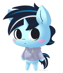 Size: 2000x2327 | Tagged: safe, artist:thecoldsbarn, oc, oc only, oc:cold dream, unicorn, anthro, animal crossing, blushing, chibi, high res, looking at you, male, png, simple background, solo, transparent background