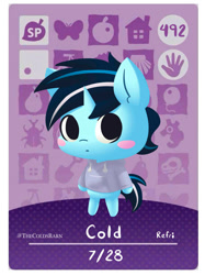 Size: 1121x1500 | Tagged: safe, artist:thecoldsbarn, oc, oc only, oc:cold dream, anthro, amiibo, animal crossing, blushing, card, chibi, cute, looking at you, solo