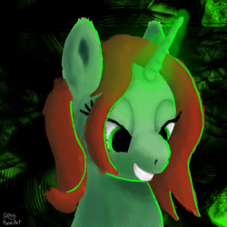 Size: 2000x2000 | Tagged: safe, artist:rossponeart, crackle cosette, queen chrysalis, changeling, pony, unicorn, g4, abstract background, disguise, disguised changeling, female, high res, painting, solo